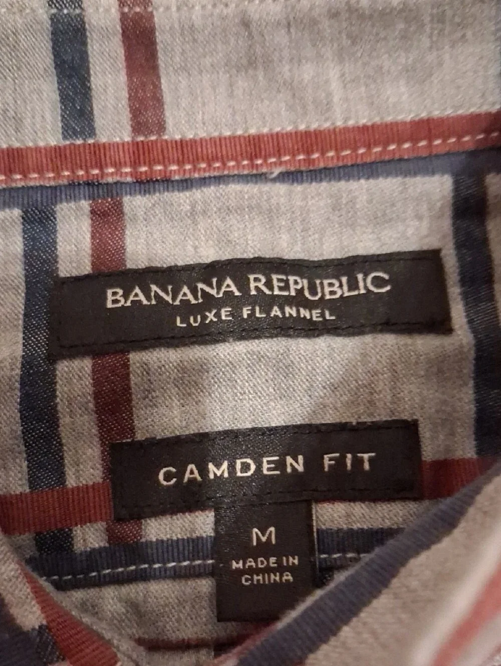 Banana Republic Gray Plaid Button-Down Shirt with Navy & Brown Lines